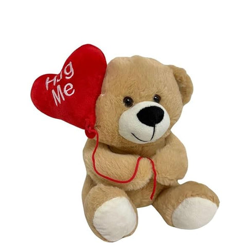 Brown Bear With Hug Me Red Heart Balloon
