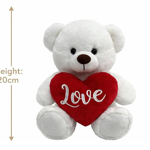 Belle White Teddy Bear 20cm with Red Love Heart Valentines Day Gift