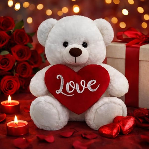 Belle White Teddy Bear 20cm with Red Love Heart Valentines Day Gift