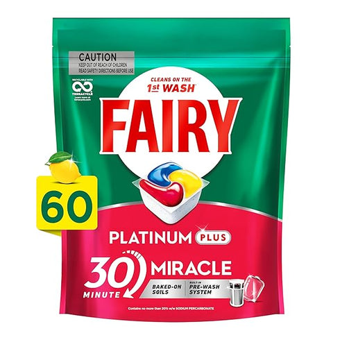Fairy All in One Platinum Plus Lemon Automatic Dishwasher Pouches 60 Dishwasher Capsules