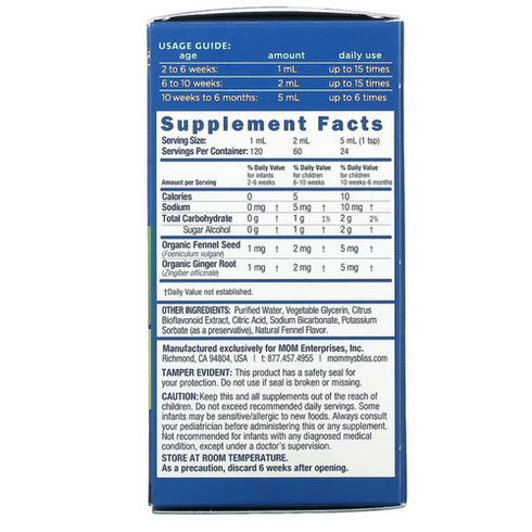 Gripe Water Original 120 ml (4floz) Relive Discomfort Age 2 Weeks+ Mommys Bliss