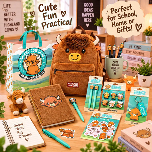 Highland Cow Club Showbag Backpack Stationery Accessories Gift Set Kids