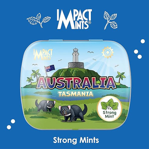 Impact Mints Australia Tasmania Landmark Strong Mint Candy Tin (Bulk Pack of 12) | Sugar Free, Halal Certified, Collectible Design