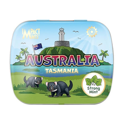 Impact Mints Australia Tasmania Landmark Strong Mint Candy Tin (Bulk Pack of 12) | Sugar Free, Halal Certified, Collectible Design