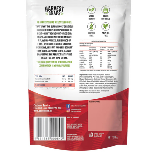 Calbee Harvest Snaps Baked Pea Crisps Chilli Flavour 120g x 2 Packs