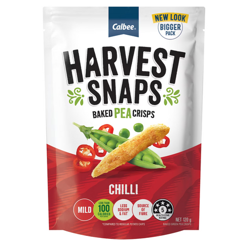 Calbee Harvest Snaps Baked Pea Crisps Chilli Flavour 120g x 2 Packs