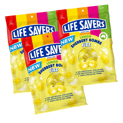 Life Savers Lemon Sherbet Bombs Fizz - 3 Packs 150g Per Bag
