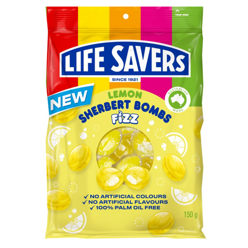 Life Savers Lemon Sherbet Bombs Fizz - 3 Packs 150g Per Bag