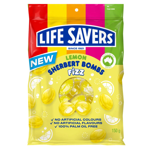 Life Savers Lemon Sherbet Bombs Fizz - 3 Packs 150g Per Bag