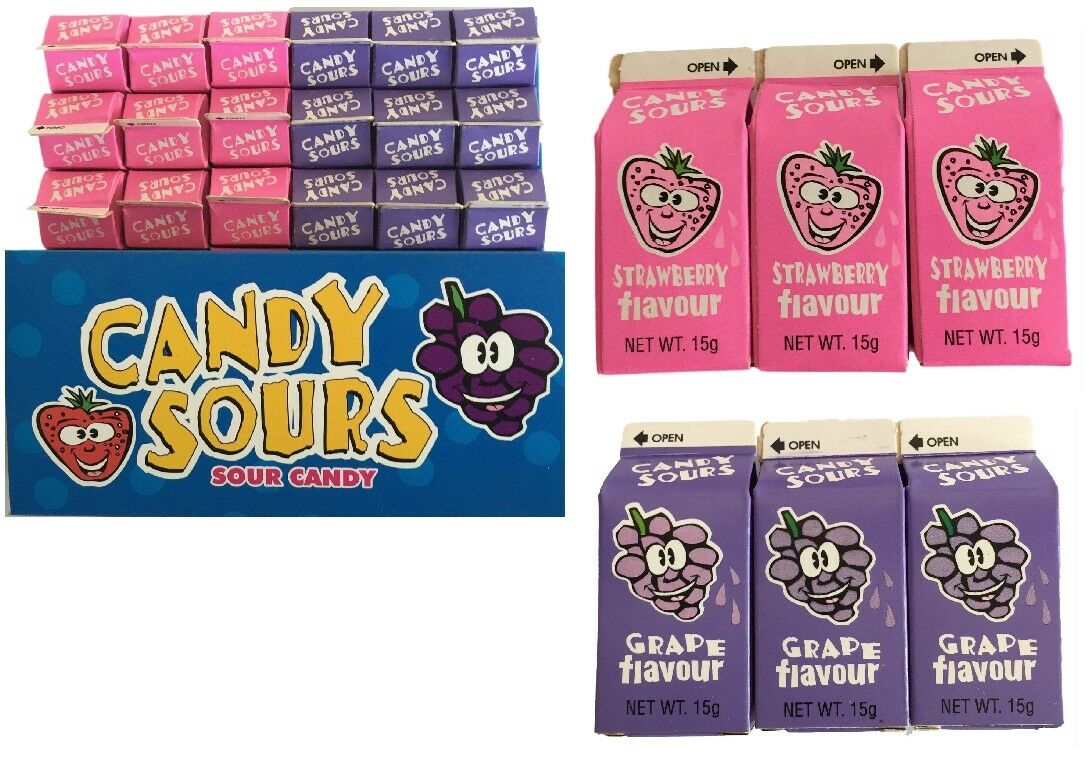 Candy Sours 15g Strawberry Grape Flavour x 36 Boxes showbagsgalore