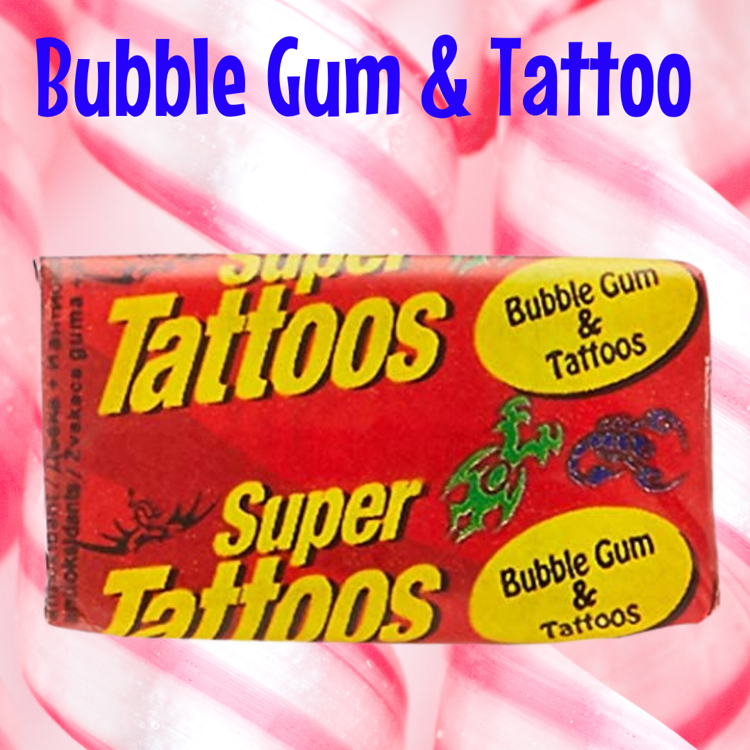 Super Tattoos Bubble Gum 55g X 200 Piece Pack Showbagsgalore